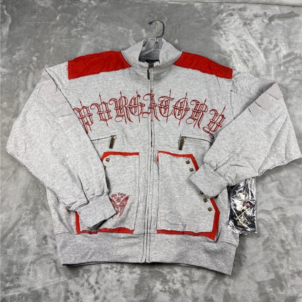 Blac Label Premium Purgatory Zip Sweatshirt Gray Red Gothic Studded Mens XL NEW